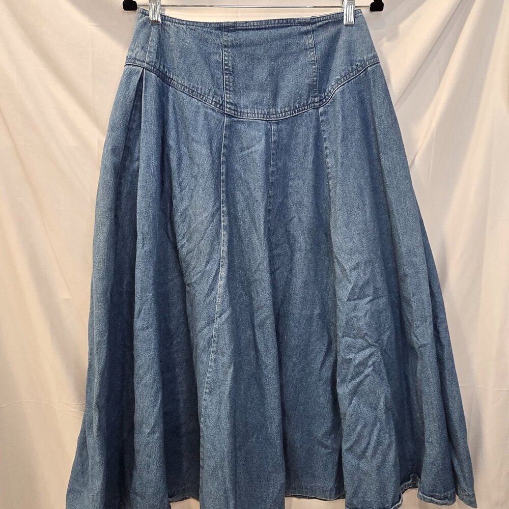 Vintage 70's Brittania Denim Skirt Size 11/12 Blue Zip Flare